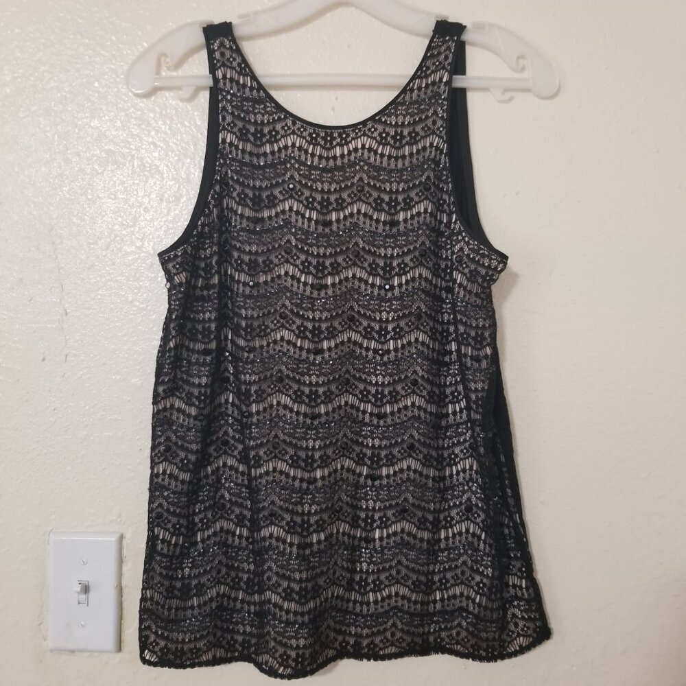 Ann‎ Taylor Black Sleeveless Beaded Shell Cami Blouse Crochet Small Petite Party